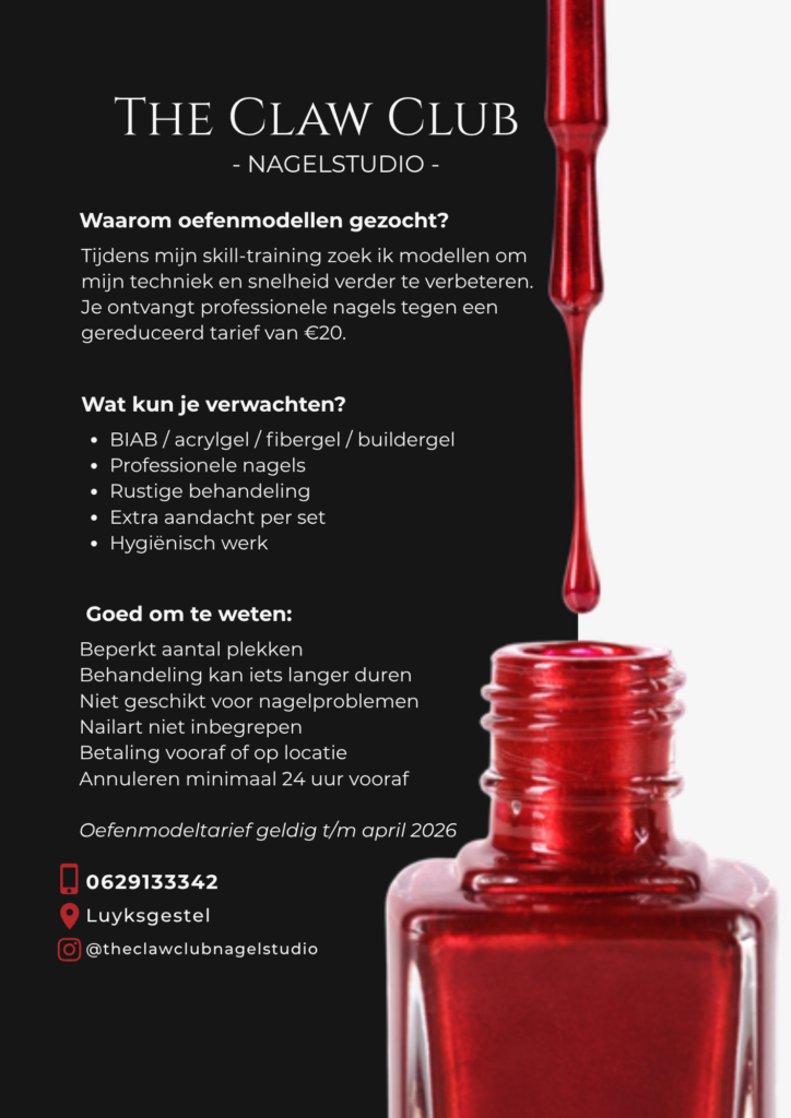 The Claw Club nagelstudio flyer achterkant